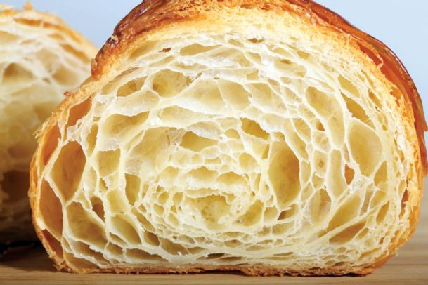 Cross-section of a croissant showing layers of pastry